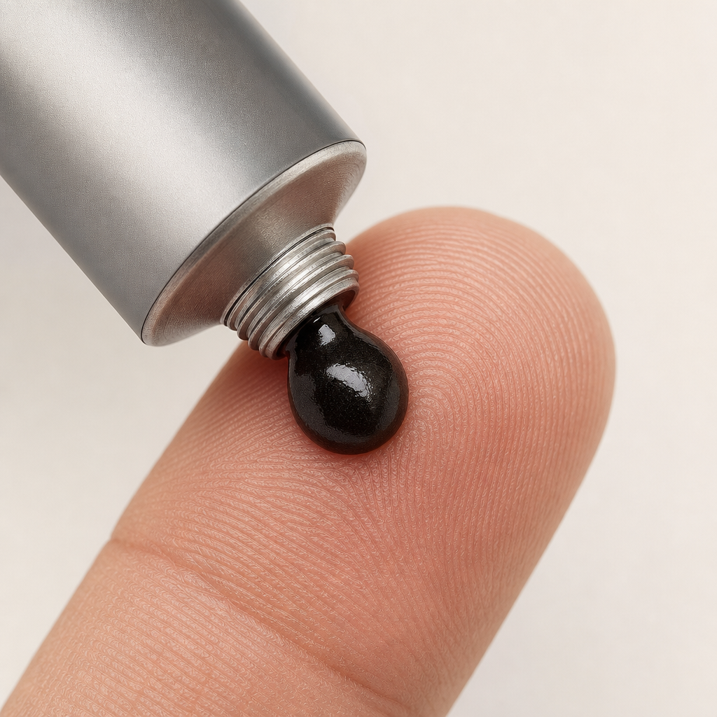 Soft Bites tube dispensing a pearl onto a fingertip